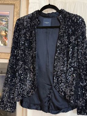 Gryphon Navy Sequin Open-Front Blazer